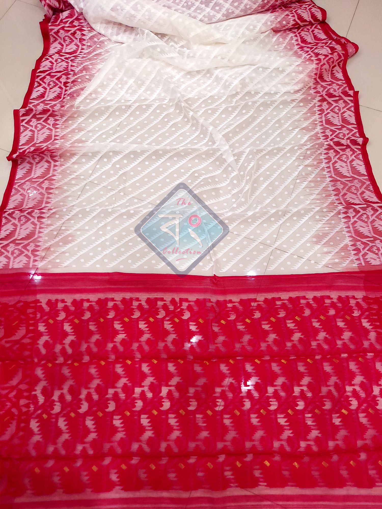 Women's Cotton Silk Dhakai Jamdani Handloom Saree In Beige With Multicolor  Thread Work