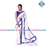 Exclusive Hakoba frill saree-White & Blue