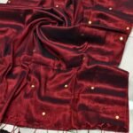 Dark Red Tissue Cotton Saree with Foil Gini Work